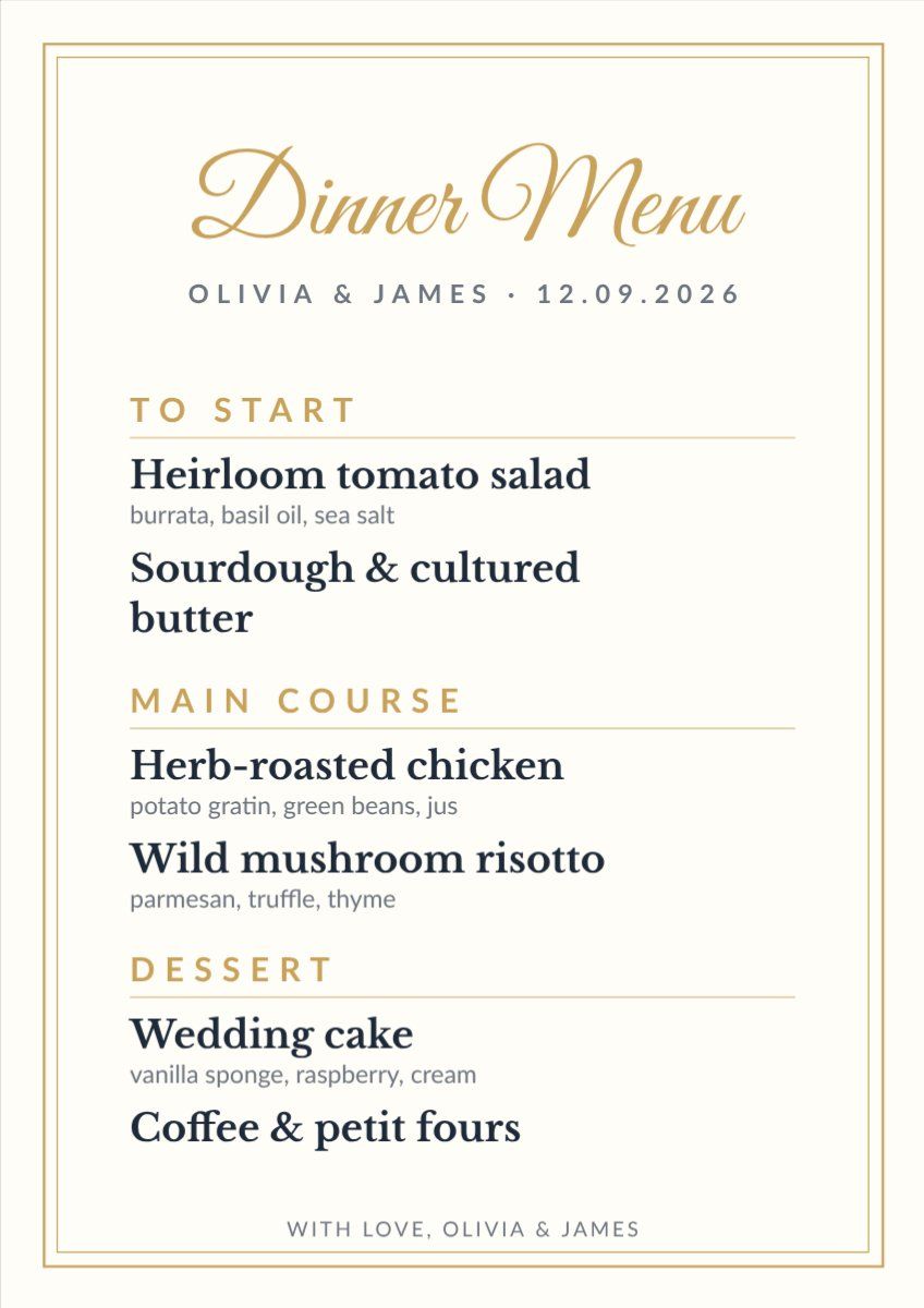 Elegant Wedding Menu — editable wedding template