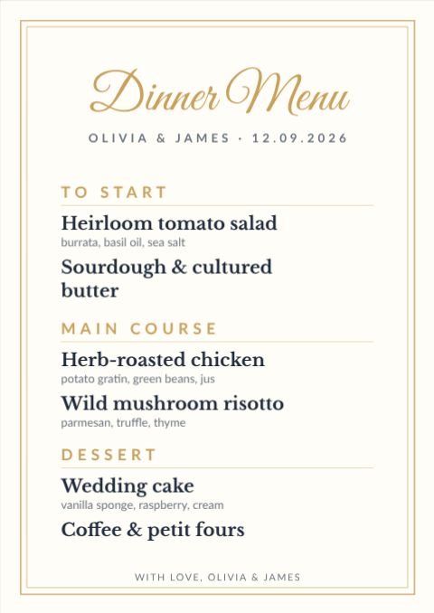 Elegant Wedding Menu template