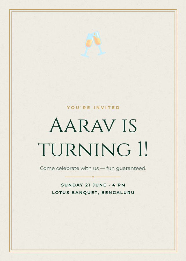 Emerald Aarav's One Birthday Invitation — editable birthday template