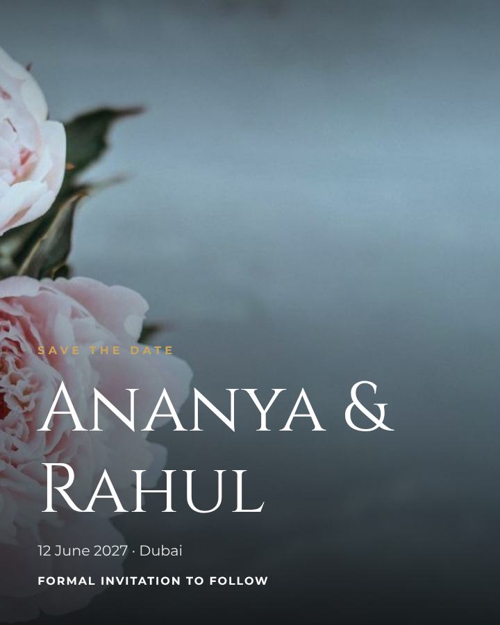 Emerald Ananya and Rahul Save the Date — editable wedding template