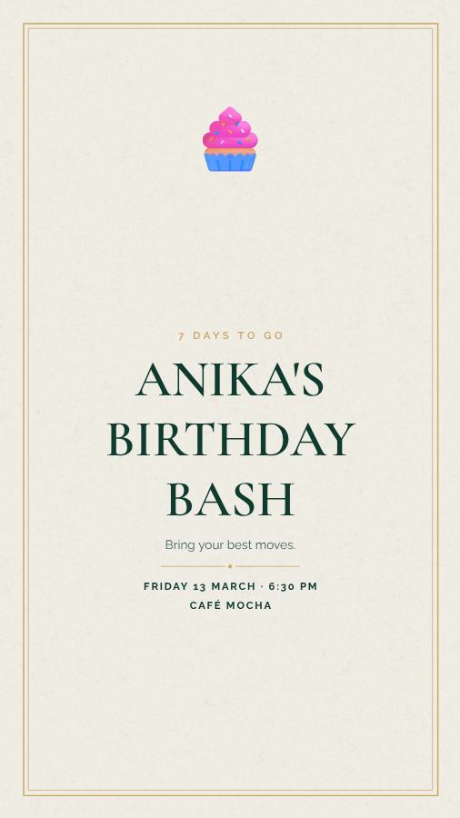 Emerald Anika Birthday Bash Story — editable birthday template