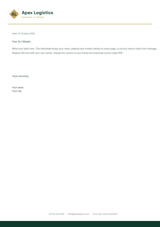 Emerald Apex Logistics Minimal Letterhead — editable business template