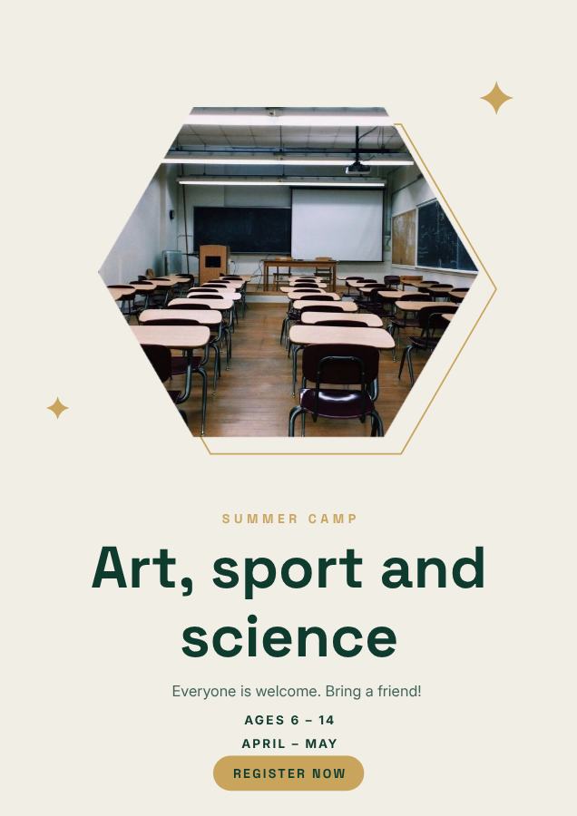 Emerald Art, sport and science Poster — editable marketing template