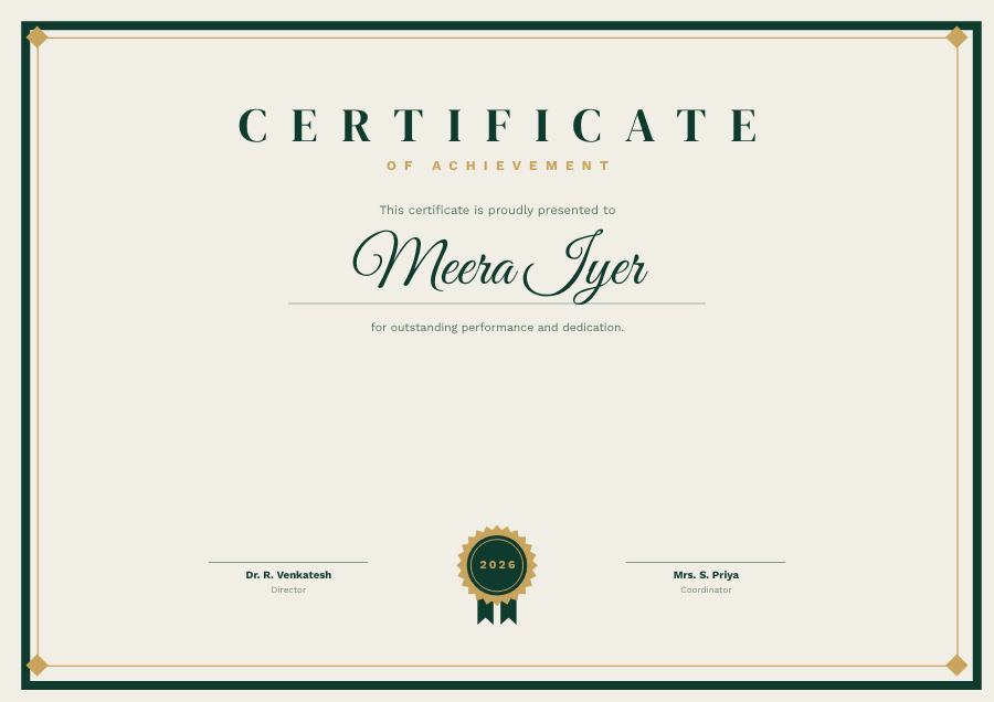 Emerald Certificate Of Achievement Certificate Modern — editable certificates template