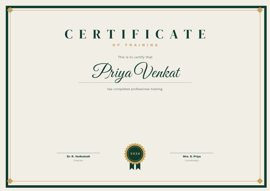 Emerald Certificate Of Training Certificate Classic — editable certificates template