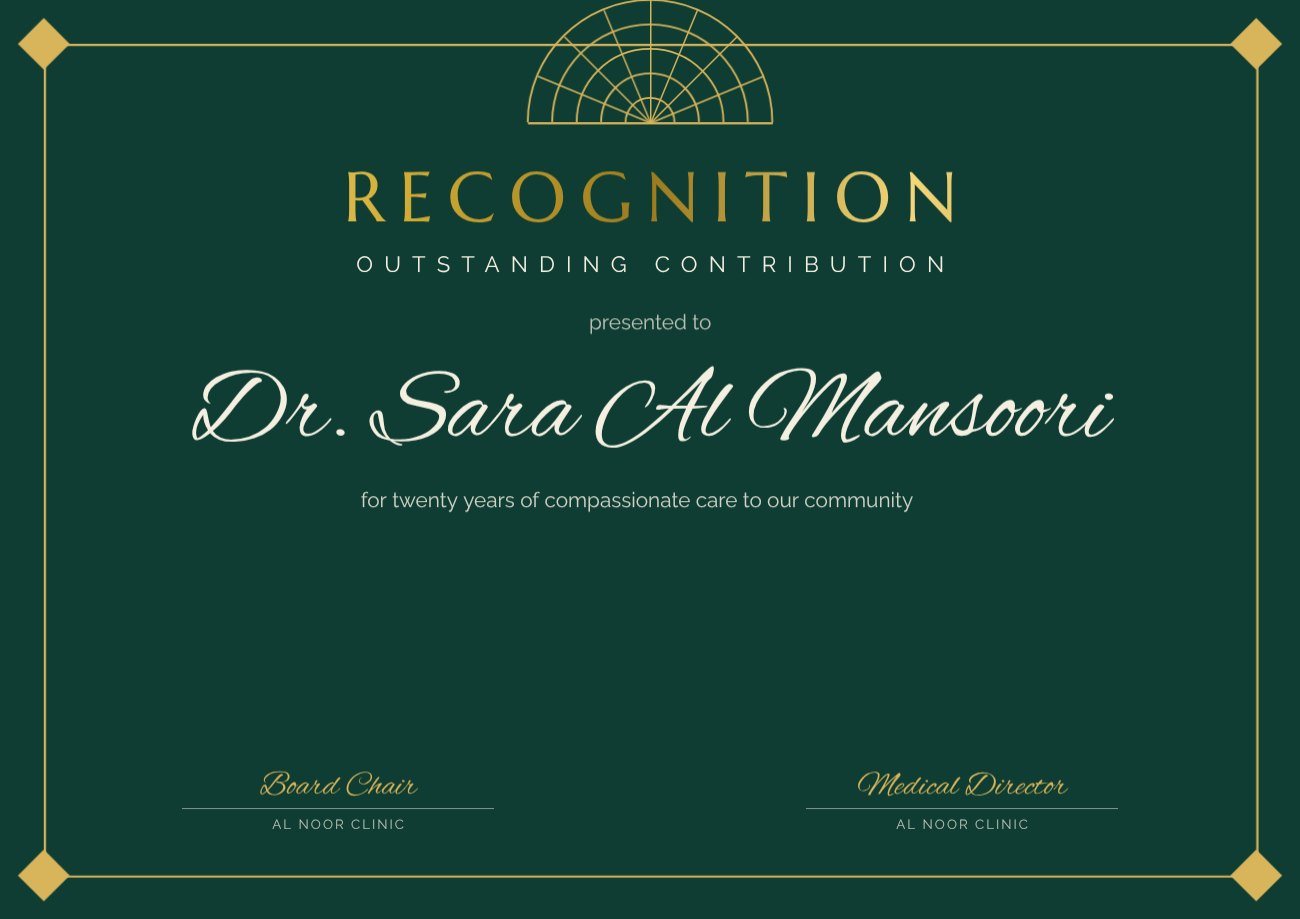 Emerald Deco Recognition Certificate — editable certificates template