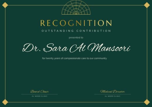 Emerald Deco Recognition Certificate