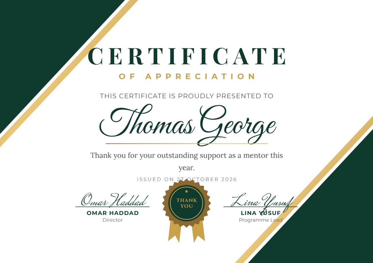 Emerald Diagonal Certificate of Appreciation — editable certificates template