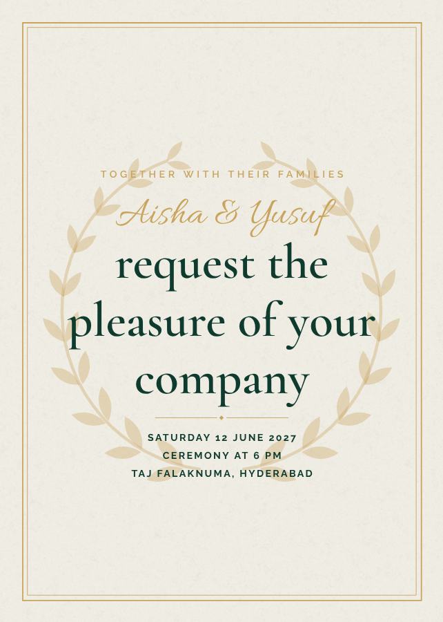 Emerald Elegant Aisha and Yusuf Wedding Invitation — editable wedding template