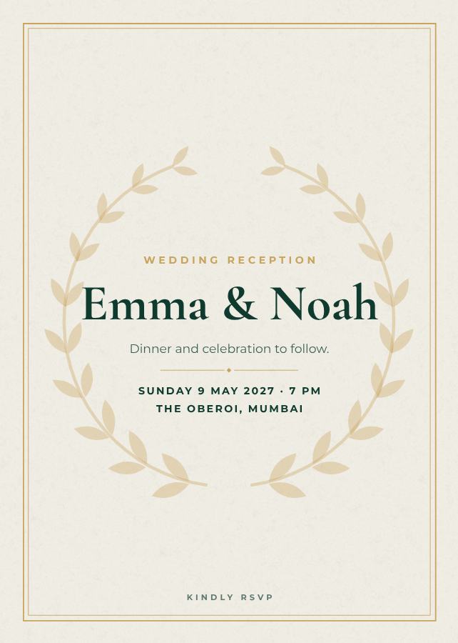 Emerald Elegant Emma and Noah Reception Invite — editable wedding template