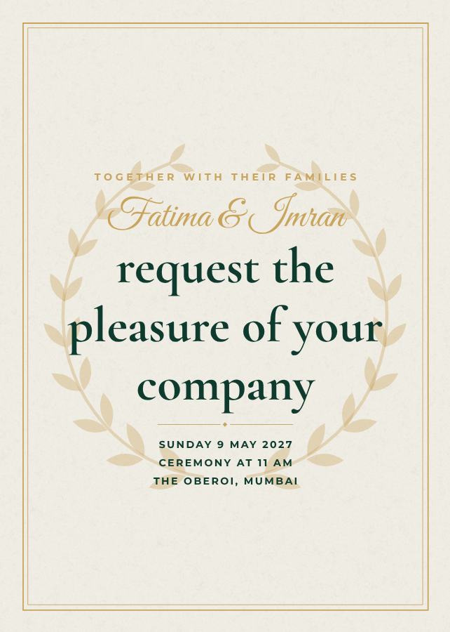Emerald Elegant Fatima and Imran Wedding Invitation — editable wedding template