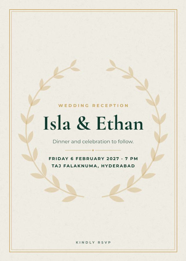 Emerald Elegant Isla and Ethan Reception Invite — editable wedding template