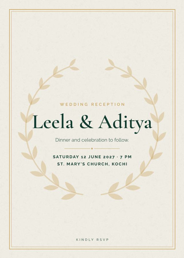 Emerald Elegant Leela and Aditya Reception Invite — editable wedding template