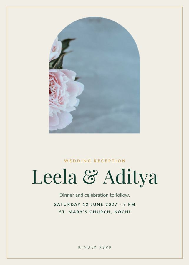 Emerald Framed Leela and Aditya Reception Invite — editable wedding template