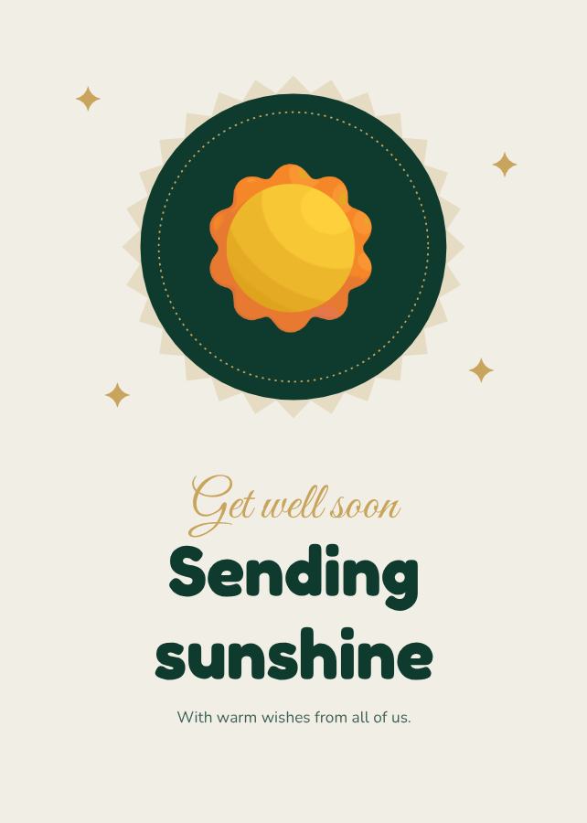 Emerald Get well soon sending sunshine Card III — editable cards template