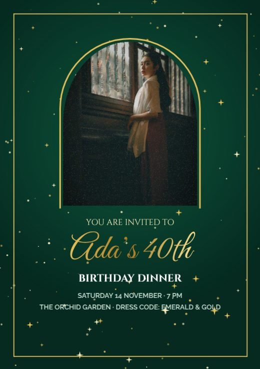 Emerald Gold Portrait Party Invitation template