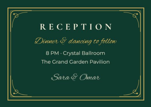 Emerald & Gold Reception Card template