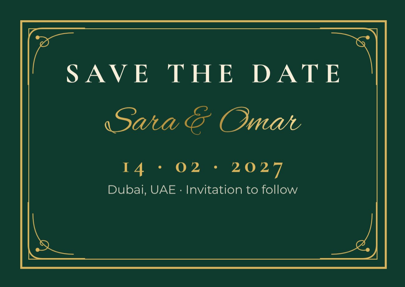Emerald & Gold Save the Date — editable wedding template