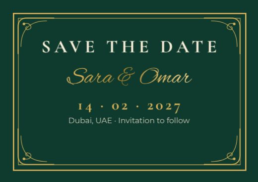 Emerald & Gold Save the Date template