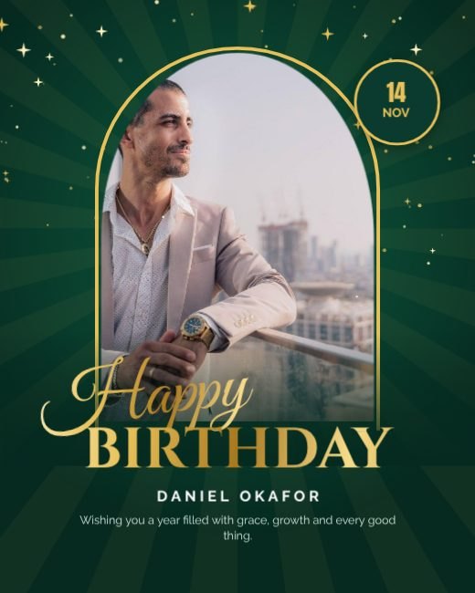 Emerald Gold Script Portrait Birthday Flyer