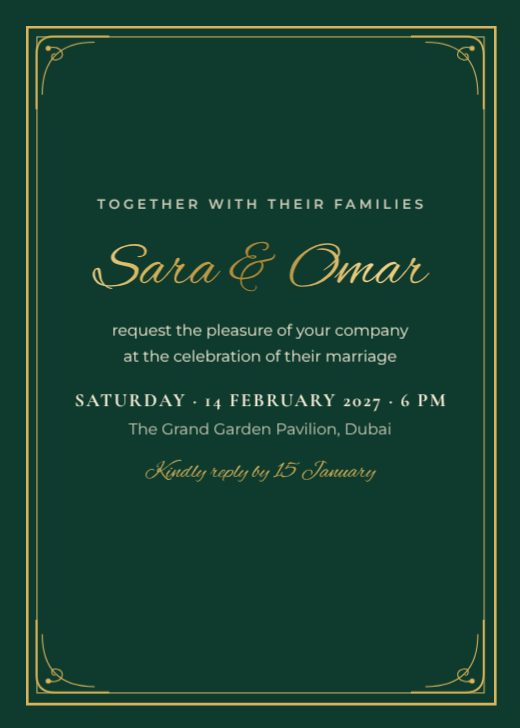 Emerald & Gold Wedding Invitation template