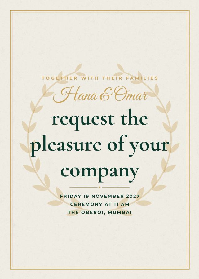 Emerald Hana and Omar Wedding Invitation — editable wedding template