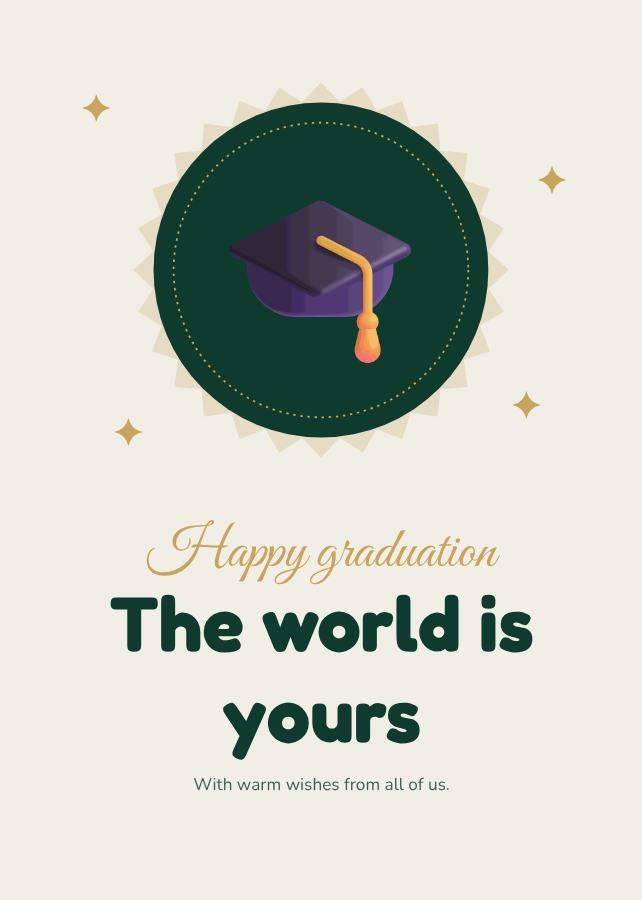 Emerald Happy graduation the world is yours Card IX — editable cards template