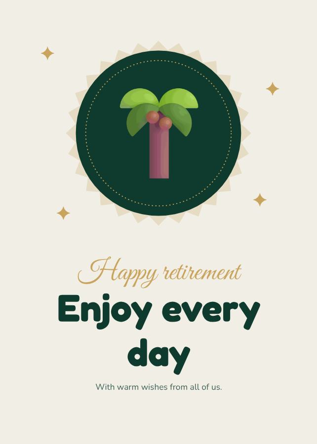 Emerald Happy retirement enjoy every day Card VII — editable cards template