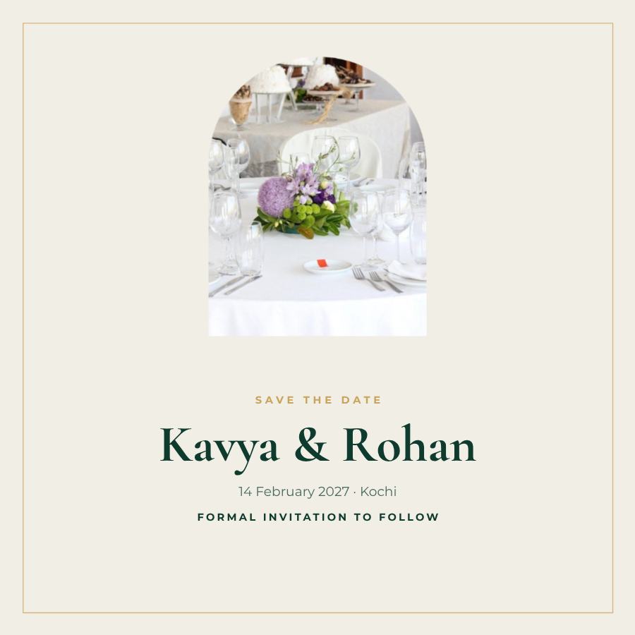Emerald Kavya and Rohan Save the Date — editable wedding template