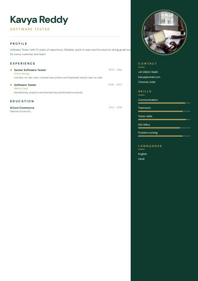 Emerald Kavya Reddy Software Tester Resume — free resume site template