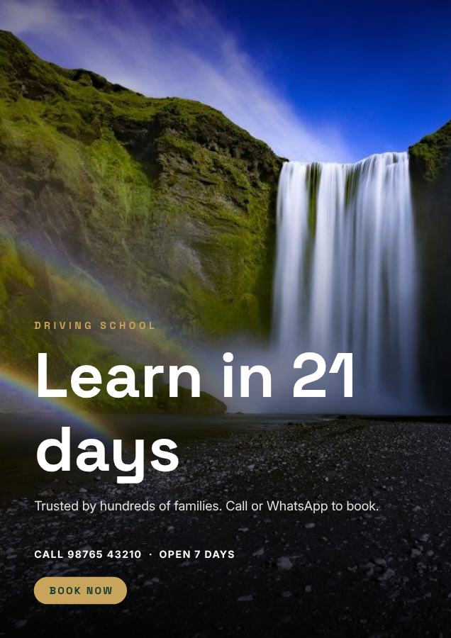 Emerald Learn in 21 days Driving school Flyer Print — editable business template