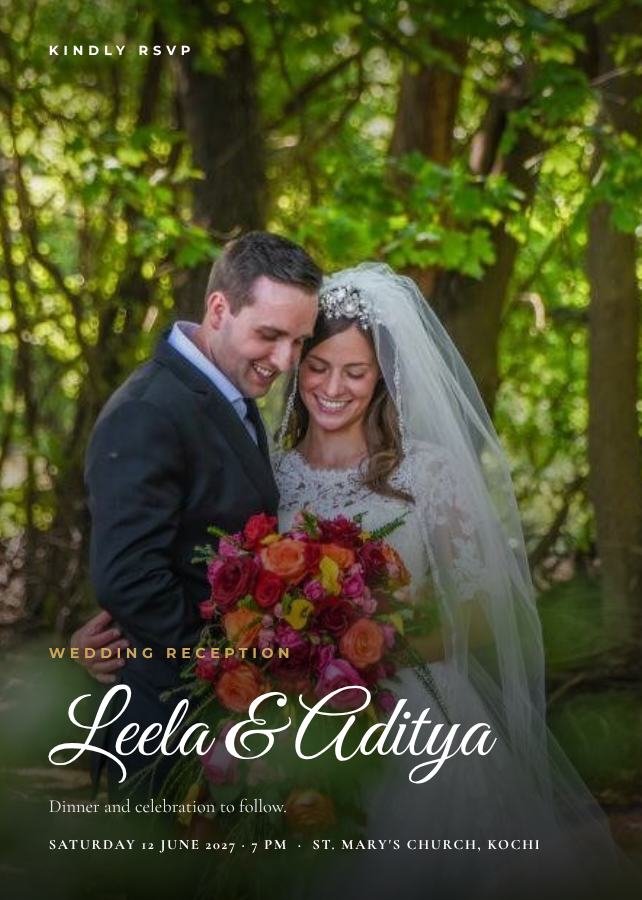 Emerald Leela and Aditya Reception Invite — editable wedding template