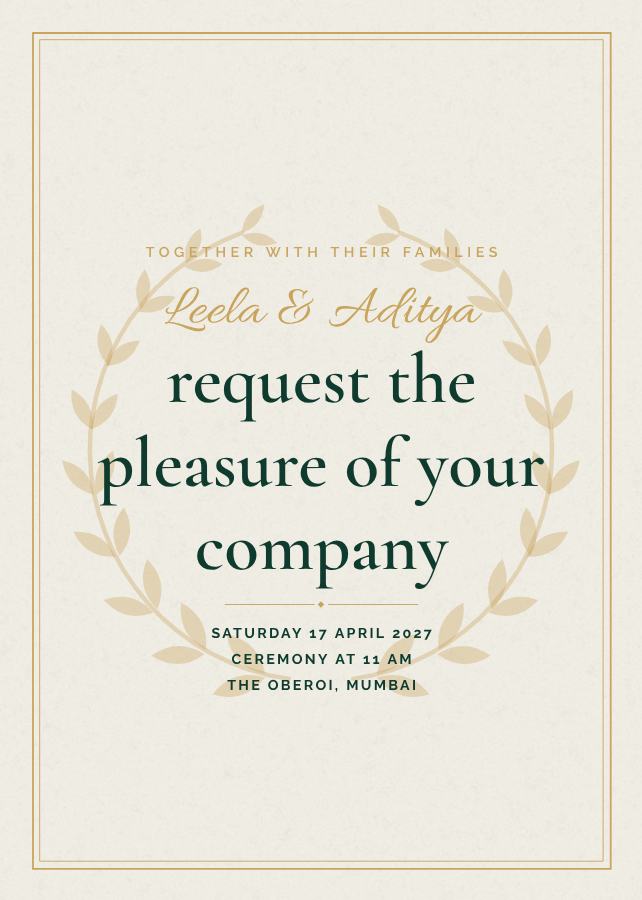 Emerald Leela and Aditya Wedding Invitation — editable wedding template