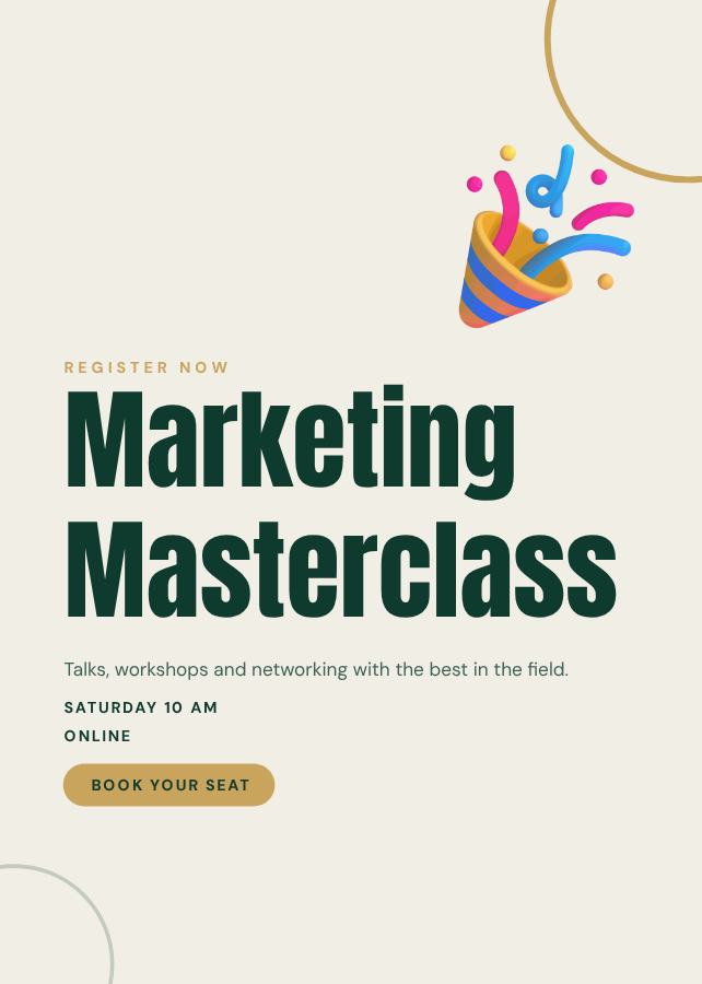 Emerald Marketing Masterclass Card — editable events template