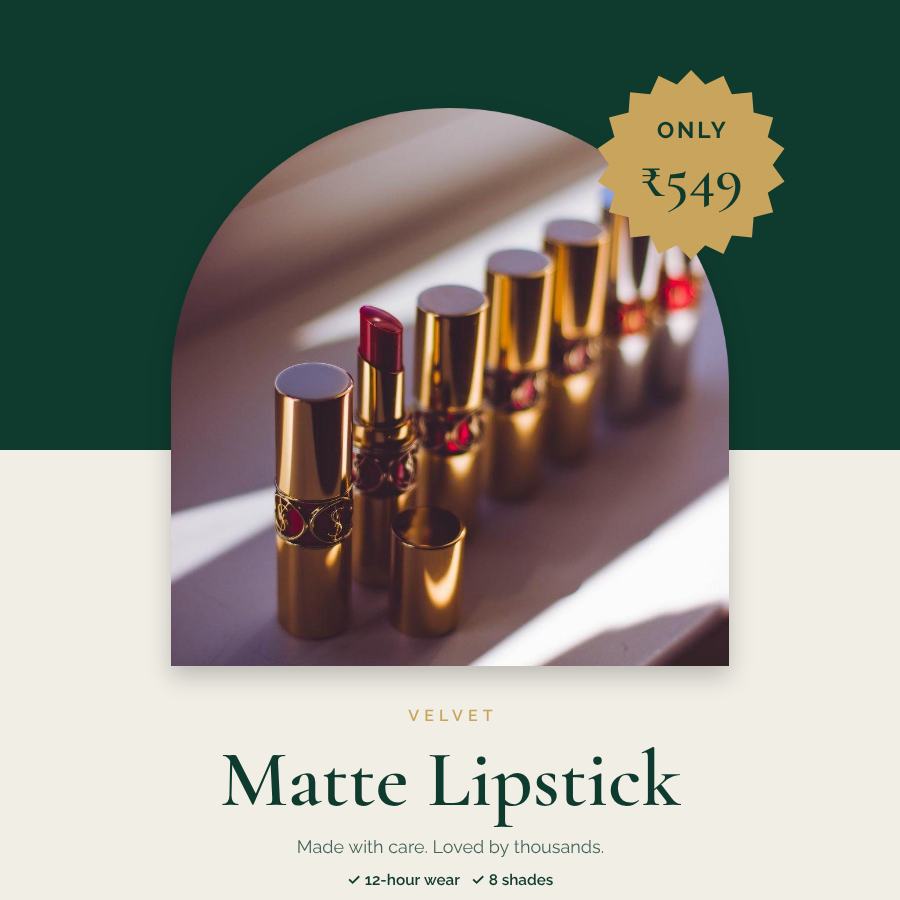 Emerald Matte Lipstick Product Ad — editable marketing template