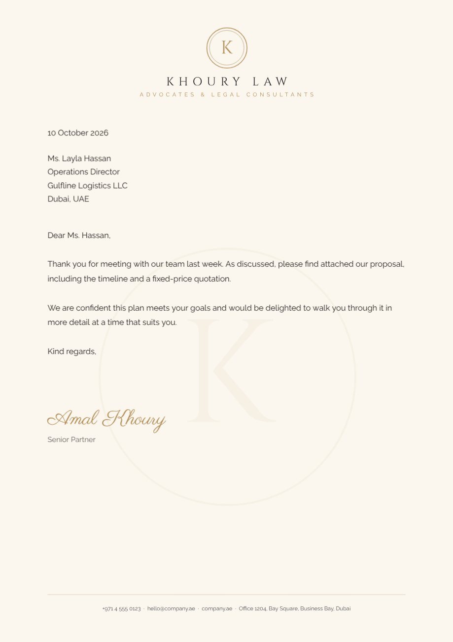 Emerald Monogram Law Letterhead — editable business template