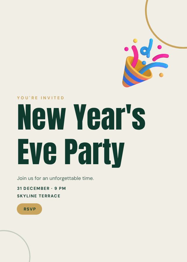Emerald New Year's Eve Party Card — editable events template