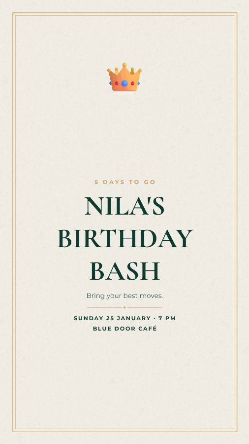 Emerald Nila Birthday Bash Story — editable birthday template
