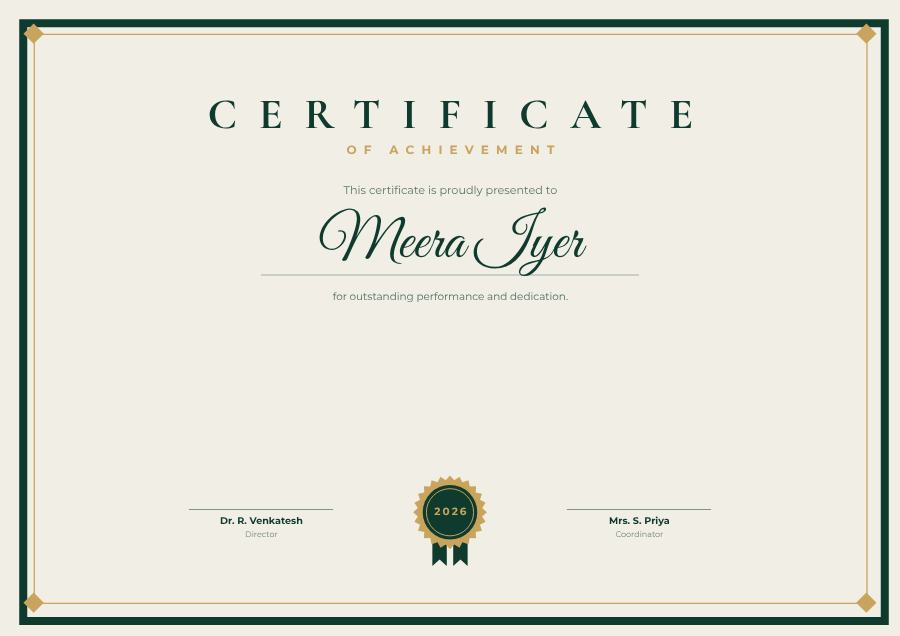 Emerald Of Achievement Certificate Modern — editable certificates template