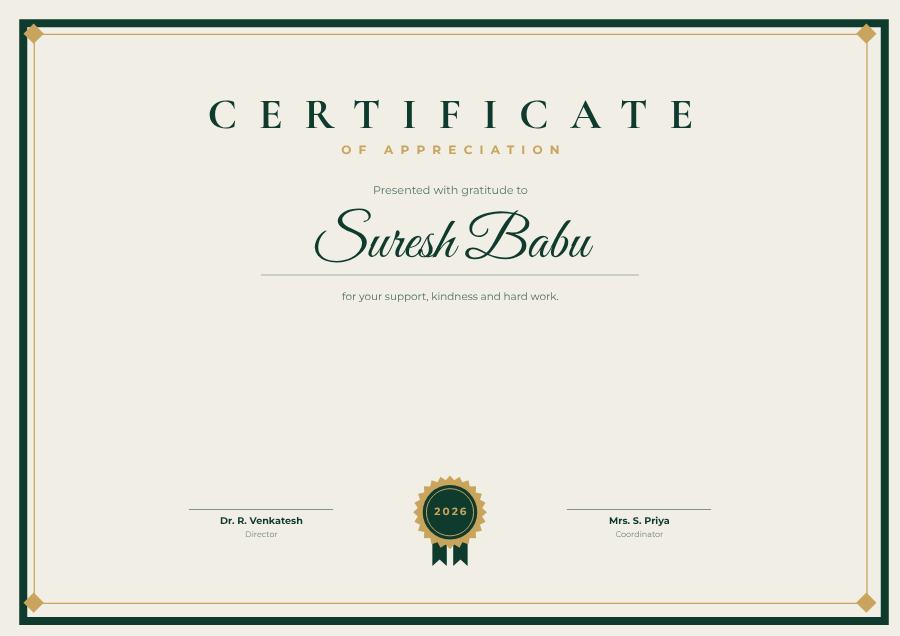 Emerald Of Appreciation Certificate Classic — editable certificates template