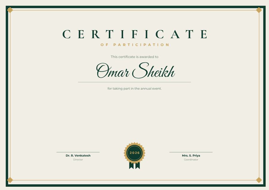 Emerald Of Participation Certificate Formal — editable certificates template