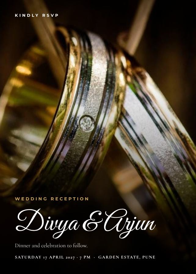 Emerald Photo Divya and Arjun Reception Invite — editable wedding template