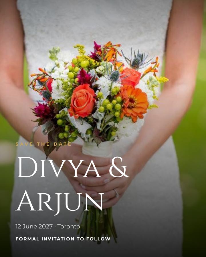 Emerald Photo Divya and Arjun Save the Date — editable wedding template