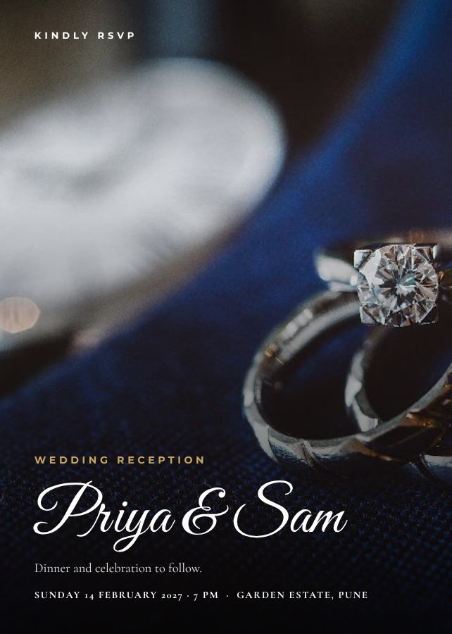 Emerald Priya and Sam Reception Invite — editable wedding template
