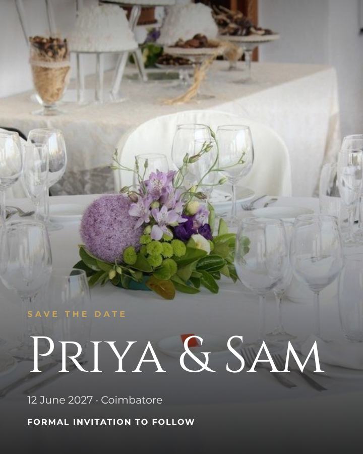 Emerald Priya and Sam Save the Date — editable wedding template