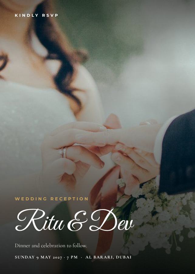 Emerald Ritu and Dev Reception Invite — editable wedding template