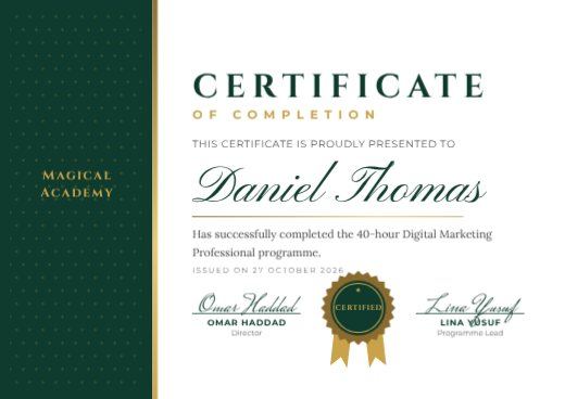 Emerald Side Band Certificate of Completion