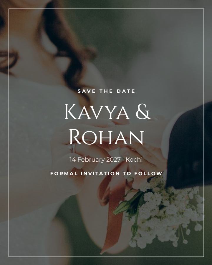 Emerald Spotlight Kavya and Rohan Save the Date — editable wedding template