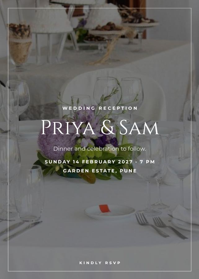 Emerald Spotlight Priya and Sam Reception Invite — editable wedding template