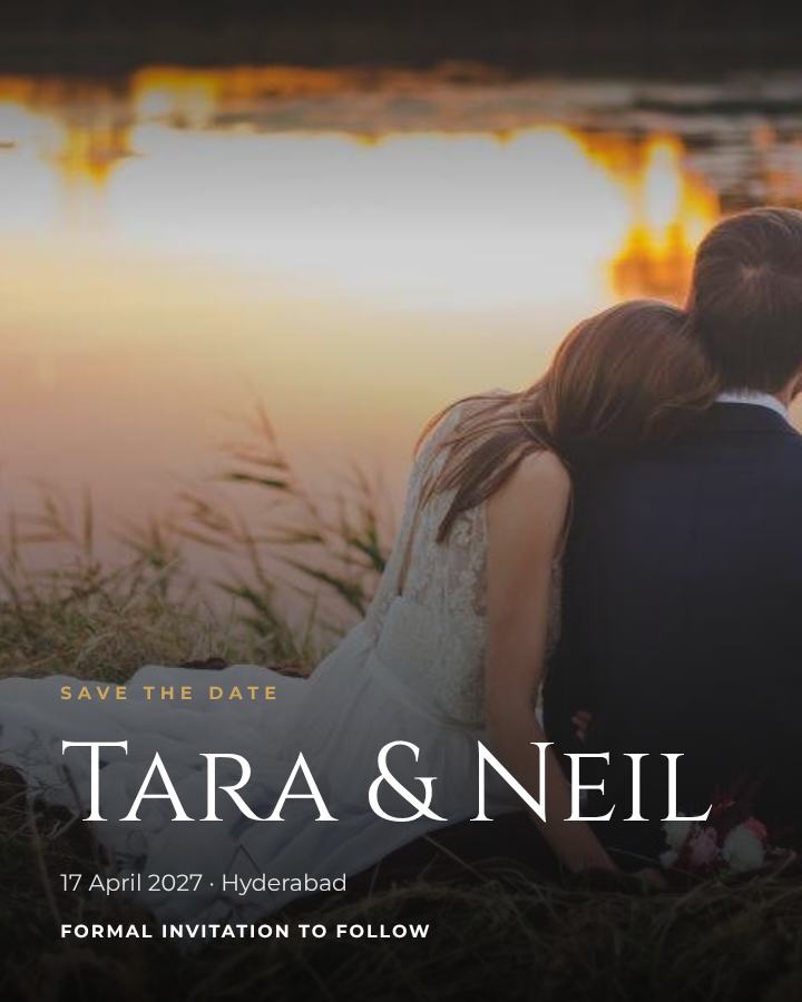Emerald Tara and Neil Save the Date — editable wedding template